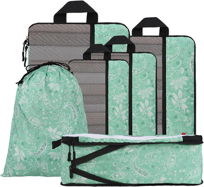 Compression Packing Cubes - Ultralight Travel Organizers with Laundry Bag, Space-Saving Suitcase Organizer, Expandable Packing Cubes for Travel and Family Vacation (Paisley Pattern)