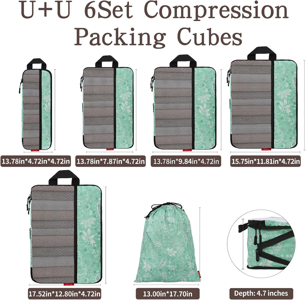 Compression Packing Cubes - Ultralight Travel Organizers with Laundry Bag, Space-Saving Suitcase Organizer, Expandable Packing Cubes for Travel and Family Vacation (Paisley Pattern)