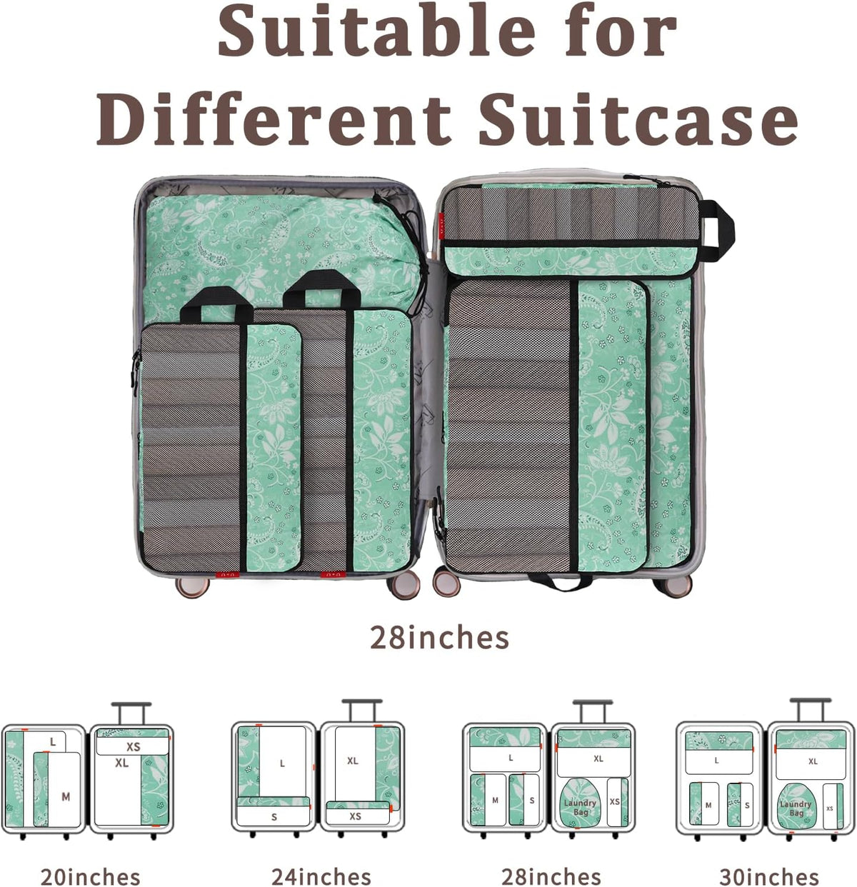 Compression Packing Cubes - Ultralight Travel Organizers with Laundry Bag, Space-Saving Suitcase Organizer, Expandable Packing Cubes for Travel and Family Vacation (Paisley Pattern)