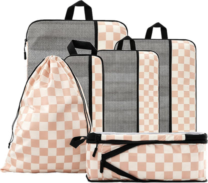 Compression Packing Cubes - Ultralight Travel Organizers with Laundry Bag, Space-Saving Suitcase Organizer, Expandable Packing Cubes for Travel and Family Vacation (Paisley Pattern)