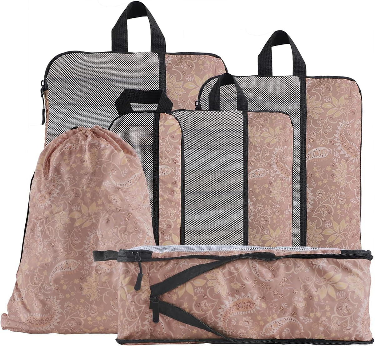 Compression Packing Cubes - Ultralight Travel Organizers with Laundry Bag, Space-Saving Suitcase Organizer, Expandable Packing Cubes for Travel and Family Vacation (Paisley Pattern)