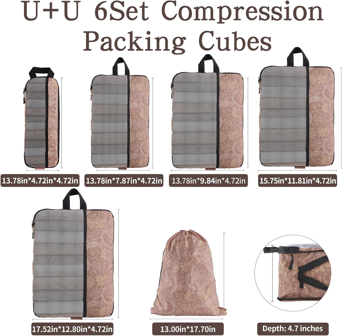 Compression Packing Cubes - Ultralight Travel Organizers with Laundry Bag, Space-Saving Suitcase Organizer, Expandable Packing Cubes for Travel and Family Vacation (Paisley Pattern)