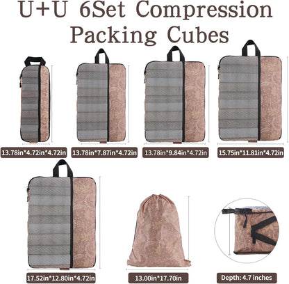 Compression Packing Cubes - Ultralight Travel Organizers with Laundry Bag, Space-Saving Suitcase Organizer, Expandable Packing Cubes for Travel and Family Vacation (Paisley Pattern)