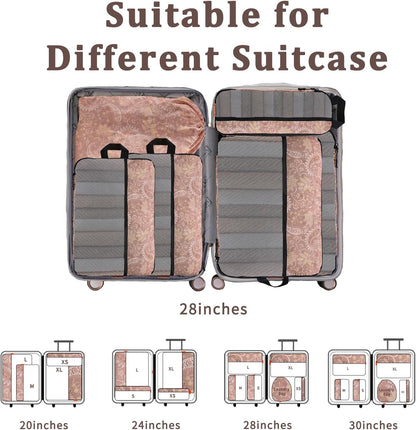 Compression Packing Cubes - Ultralight Travel Organizers with Laundry Bag, Space-Saving Suitcase Organizer, Expandable Packing Cubes for Travel and Family Vacation (Paisley Pattern)
