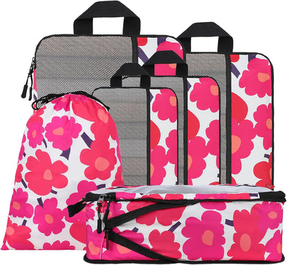 Compression Packing Cubes - Ultralight Travel Organizers with Laundry Bag, Space-Saving Suitcase Organizer, Expandable Packing Cubes for Travel and Family Vacation (Paisley Pattern)