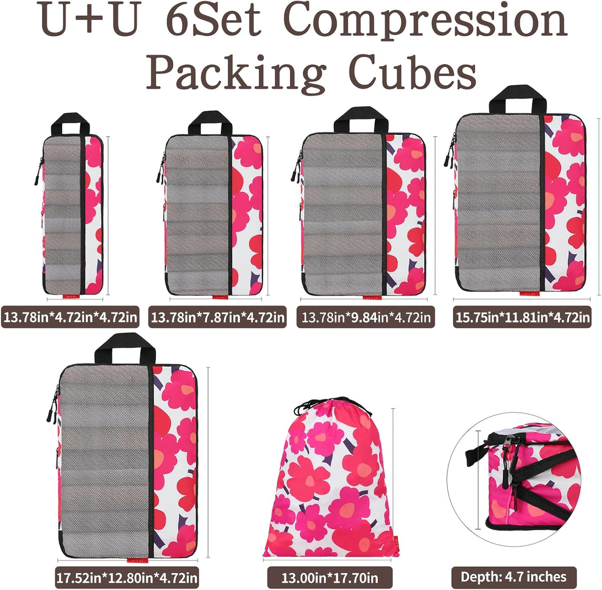 Compression Packing Cubes - Ultralight Travel Organizers with Laundry Bag, Space-Saving Suitcase Organizer, Expandable Packing Cubes for Travel and Family Vacation (Paisley Pattern)