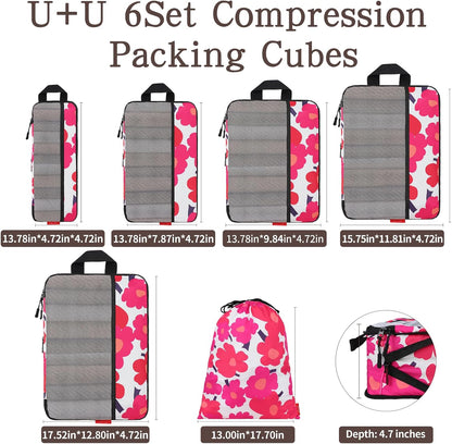 Compression Packing Cubes - Ultralight Travel Organizers with Laundry Bag, Space-Saving Suitcase Organizer, Expandable Packing Cubes for Travel and Family Vacation (Paisley Pattern)