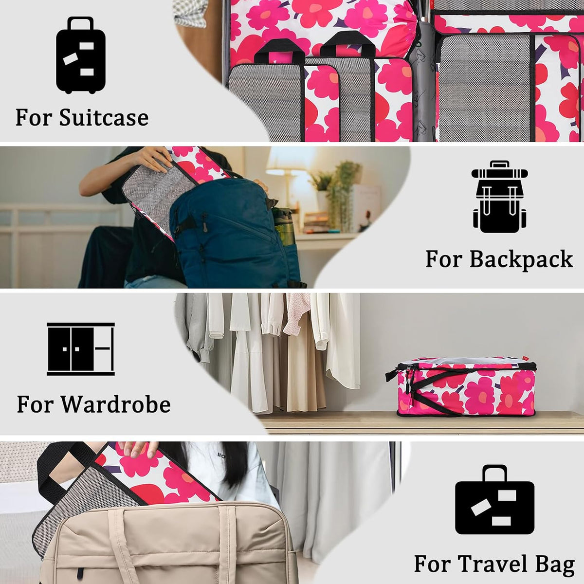 Compression Packing Cubes - Ultralight Travel Organizers with Laundry Bag, Space-Saving Suitcase Organizer, Expandable Packing Cubes for Travel and Family Vacation (Paisley Pattern)