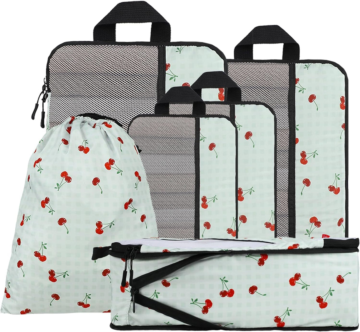 Compression Packing Cubes - Ultralight Travel Organizers with Laundry Bag, Space-Saving Suitcase Organizer, Expandable Packing Cubes for Travel and Family Vacation (Paisley Pattern)