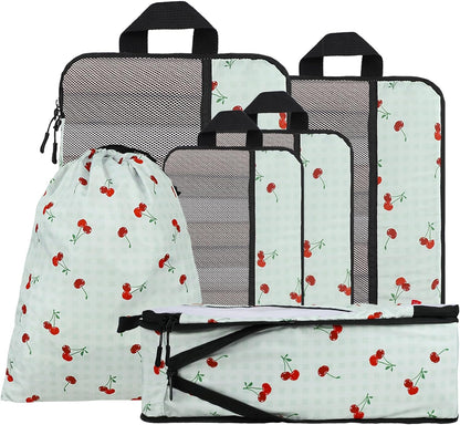 Compression Packing Cubes - Ultralight Travel Organizers with Laundry Bag, Space-Saving Suitcase Organizer, Expandable Packing Cubes for Travel and Family Vacation (Paisley Pattern)