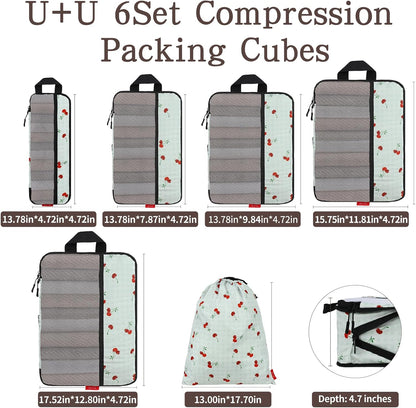 Compression Packing Cubes - Ultralight Travel Organizers with Laundry Bag, Space-Saving Suitcase Organizer, Expandable Packing Cubes for Travel and Family Vacation (Paisley Pattern)