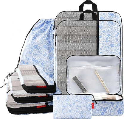 Compression Packing Cubes - Ultralight Travel Organizers with Laundry Bag, Space-Saving Suitcase Organizer, Expandable Packing Cubes for Travel and Family Vacation (Paisley Pattern)