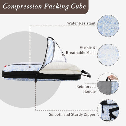 Compression Packing Cubes - Ultralight Travel Organizers with Laundry Bag, Space-Saving Suitcase Organizer, Expandable Packing Cubes for Travel and Family Vacation (Paisley Pattern)