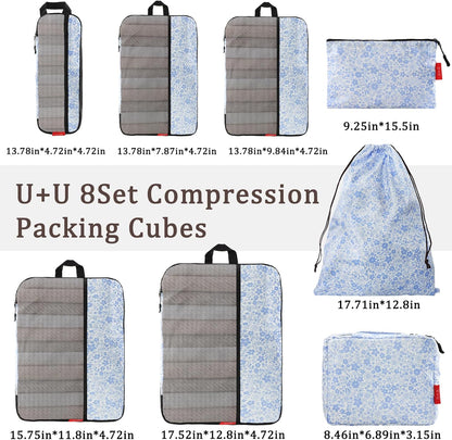 Compression Packing Cubes - Ultralight Travel Organizers with Laundry Bag, Space-Saving Suitcase Organizer, Expandable Packing Cubes for Travel and Family Vacation (Paisley Pattern)