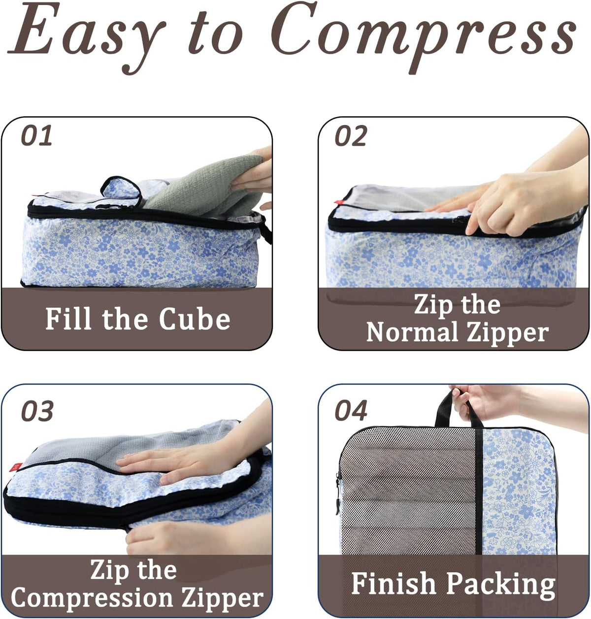 Compression Packing Cubes - Ultralight Travel Organizers with Laundry Bag, Space-Saving Suitcase Organizer, Expandable Packing Cubes for Travel and Family Vacation (Paisley Pattern)
