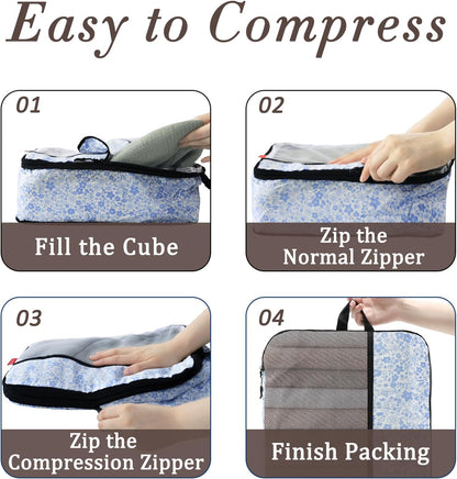Compression Packing Cubes - Ultralight Travel Organizers with Laundry Bag, Space-Saving Suitcase Organizer, Expandable Packing Cubes for Travel and Family Vacation (Paisley Pattern)
