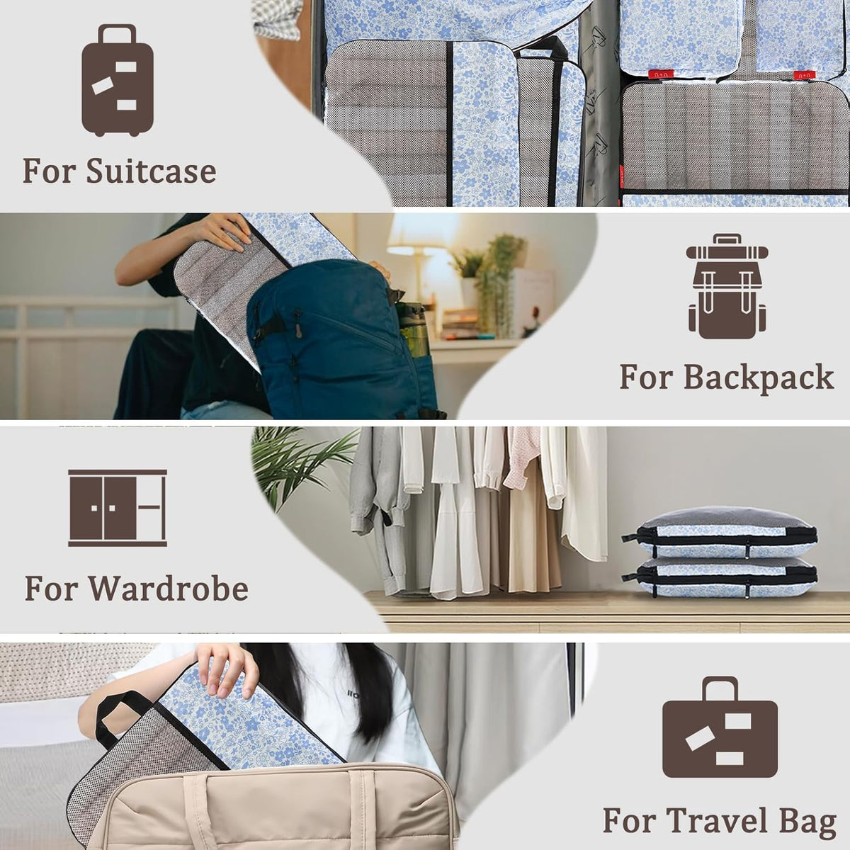 Compression Packing Cubes - Ultralight Travel Organizers with Laundry Bag, Space-Saving Suitcase Organizer, Expandable Packing Cubes for Travel and Family Vacation (Paisley Pattern)