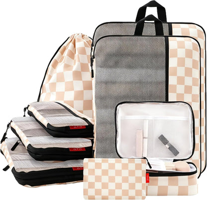 Compression Packing Cubes - Ultralight Travel Organizers with Laundry Bag, Space-Saving Suitcase Organizer, Expandable Packing Cubes for Travel and Family Vacation (Paisley Pattern)
