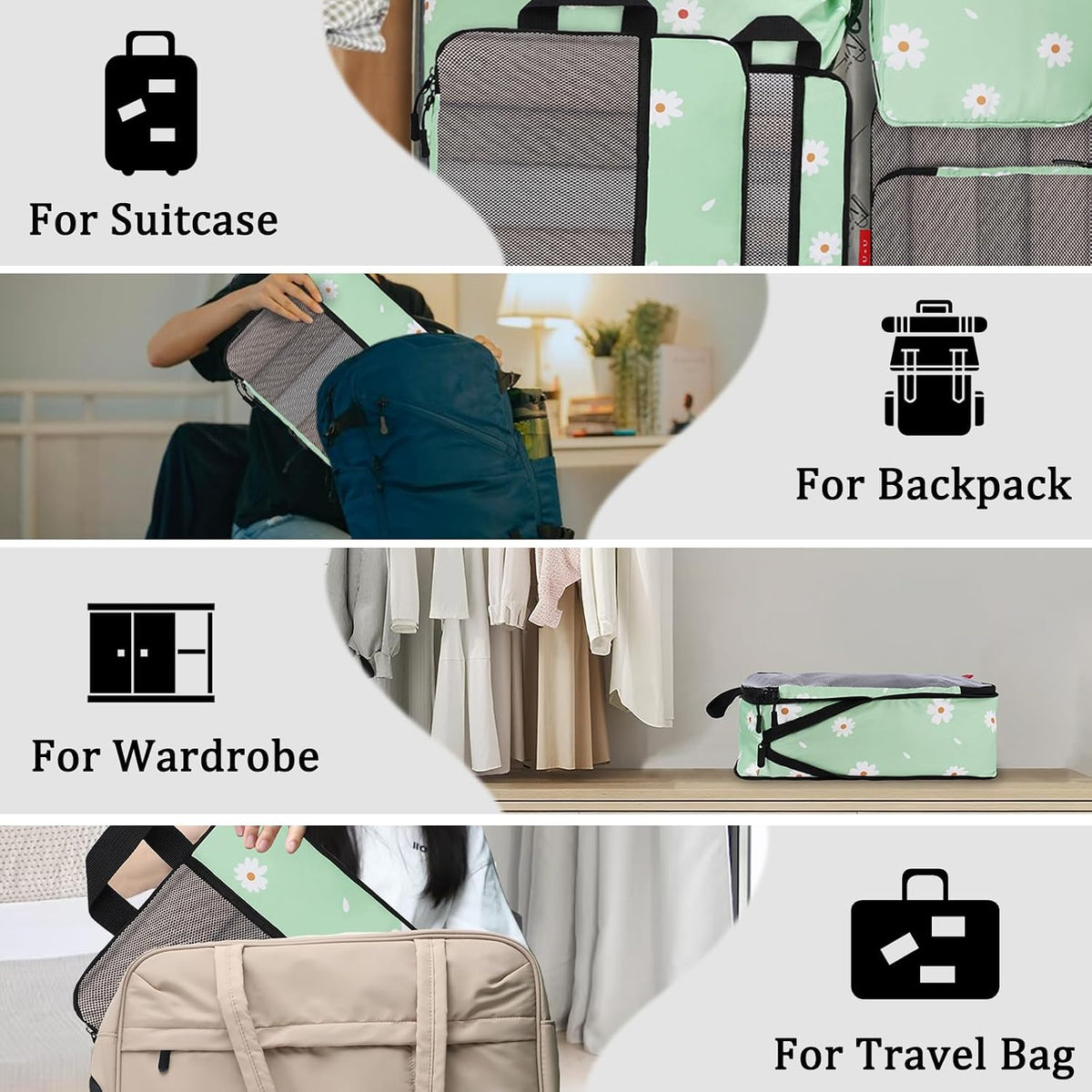 Compression Packing Cubes - Ultralight Travel Organizers with Laundry Bag, Space-Saving Suitcase Organizer, Expandable Packing Cubes for Travel and Family Vacation (Paisley Pattern)