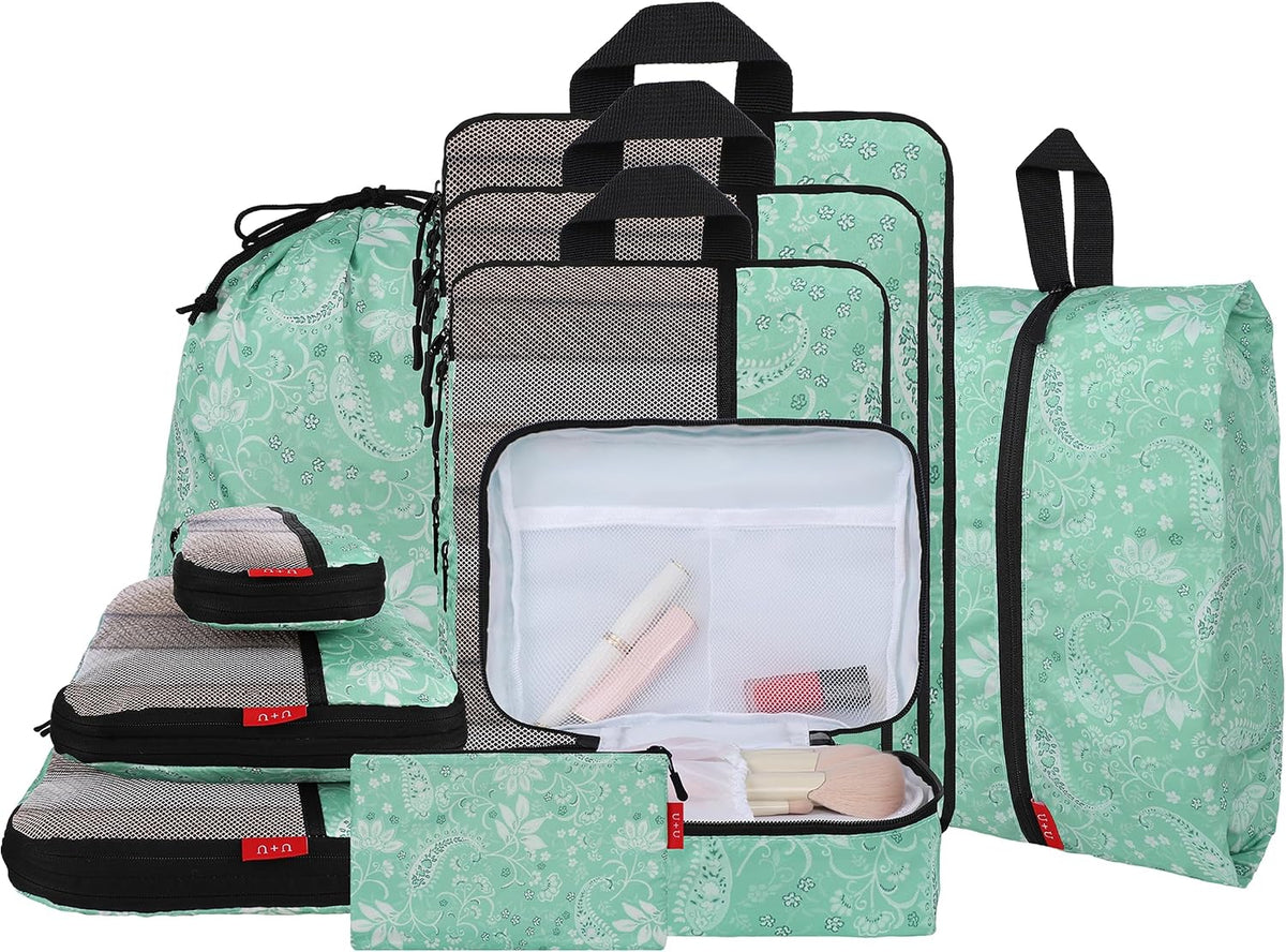 Compression Packing Cubes - Ultralight Travel Organizers with Laundry Bag, Space-Saving Suitcase Organizer, Expandable Packing Cubes for Travel and Family Vacation (Paisley Pattern)
