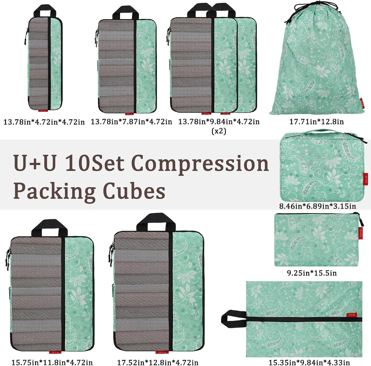 Compression Packing Cubes - Ultralight Travel Organizers with Laundry Bag, Space-Saving Suitcase Organizer, Expandable Packing Cubes for Travel and Family Vacation (Paisley Pattern)