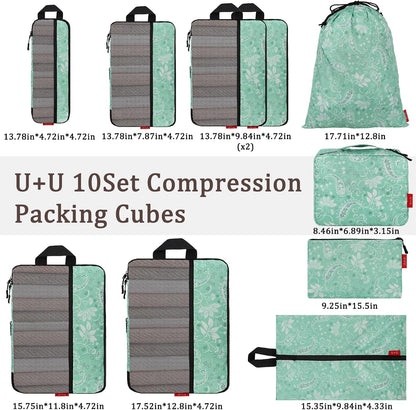 Compression Packing Cubes - Ultralight Travel Organizers with Laundry Bag, Space-Saving Suitcase Organizer, Expandable Packing Cubes for Travel and Family Vacation (Paisley Pattern)
