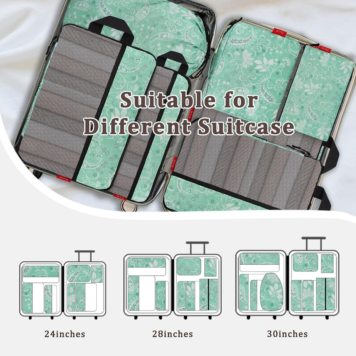 Compression Packing Cubes - Ultralight Travel Organizers with Laundry Bag, Space-Saving Suitcase Organizer, Expandable Packing Cubes for Travel and Family Vacation (Paisley Pattern)