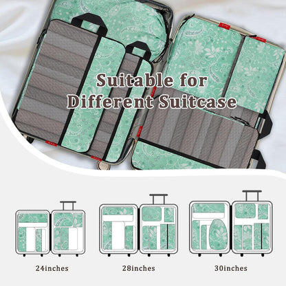 Compression Packing Cubes - Ultralight Travel Organizers with Laundry Bag, Space-Saving Suitcase Organizer, Expandable Packing Cubes for Travel and Family Vacation (Paisley Pattern)