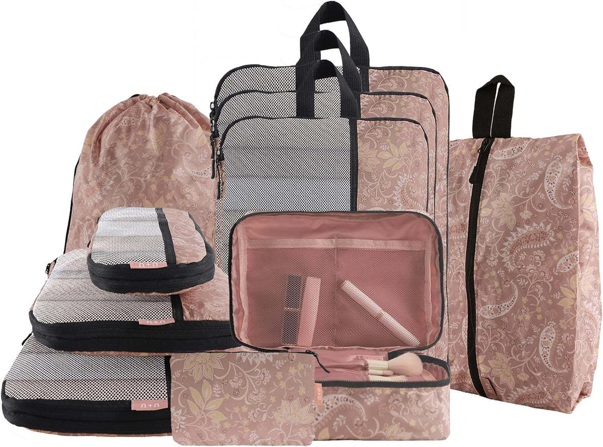 Compression Packing Cubes - Ultralight Travel Organizers with Laundry Bag, Space-Saving Suitcase Organizer, Expandable Packing Cubes for Travel and Family Vacation (Paisley Pattern)