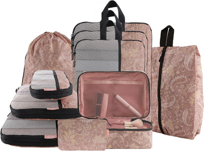 Compression Packing Cubes - Ultralight Travel Organizers with Laundry Bag, Space-Saving Suitcase Organizer, Expandable Packing Cubes for Travel and Family Vacation (Paisley Pattern)