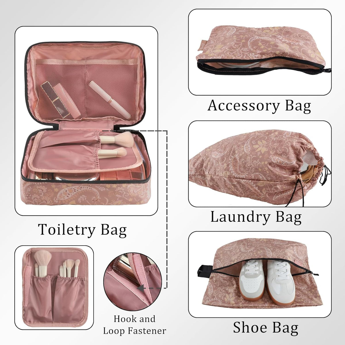 Compression Packing Cubes - Ultralight Travel Organizers with Laundry Bag, Space-Saving Suitcase Organizer, Expandable Packing Cubes for Travel and Family Vacation (Paisley Pattern)