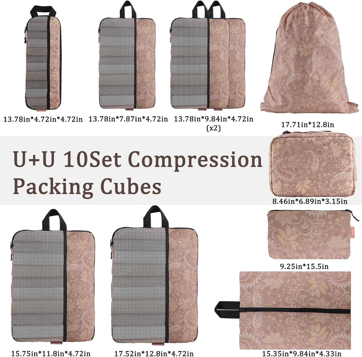 Compression Packing Cubes - Ultralight Travel Organizers with Laundry Bag, Space-Saving Suitcase Organizer, Expandable Packing Cubes for Travel and Family Vacation (Paisley Pattern)