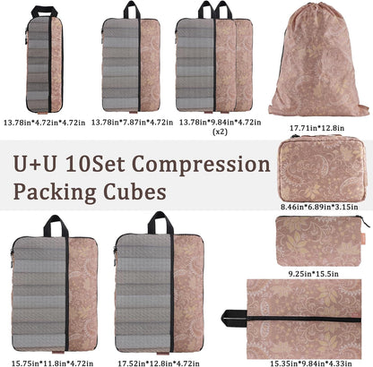 Compression Packing Cubes - Ultralight Travel Organizers with Laundry Bag, Space-Saving Suitcase Organizer, Expandable Packing Cubes for Travel and Family Vacation (Paisley Pattern)