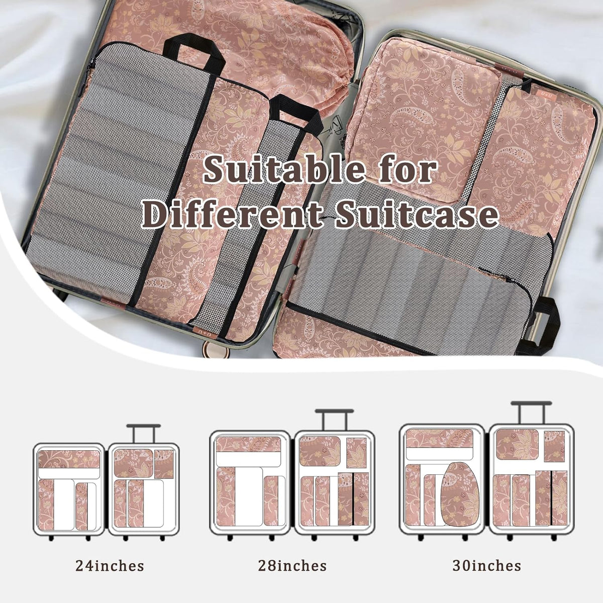Compression Packing Cubes - Ultralight Travel Organizers with Laundry Bag, Space-Saving Suitcase Organizer, Expandable Packing Cubes for Travel and Family Vacation (Paisley Pattern)
