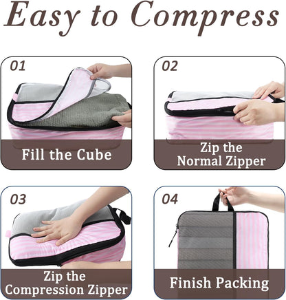Compression Packing Cubes - Ultralight Travel Organizers with Laundry Bag, Space-Saving Suitcase Organizer, Expandable Packing Cubes for Travel and Family Vacation (Paisley Pattern)