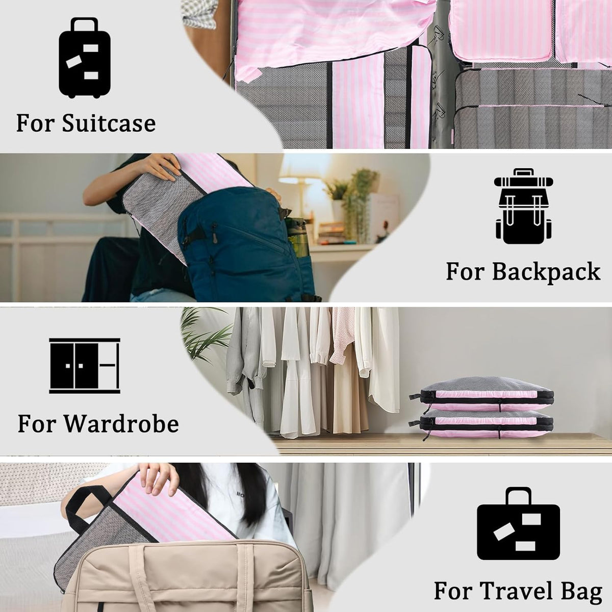 Compression Packing Cubes - Ultralight Travel Organizers with Laundry Bag, Space-Saving Suitcase Organizer, Expandable Packing Cubes for Travel and Family Vacation (Paisley Pattern)