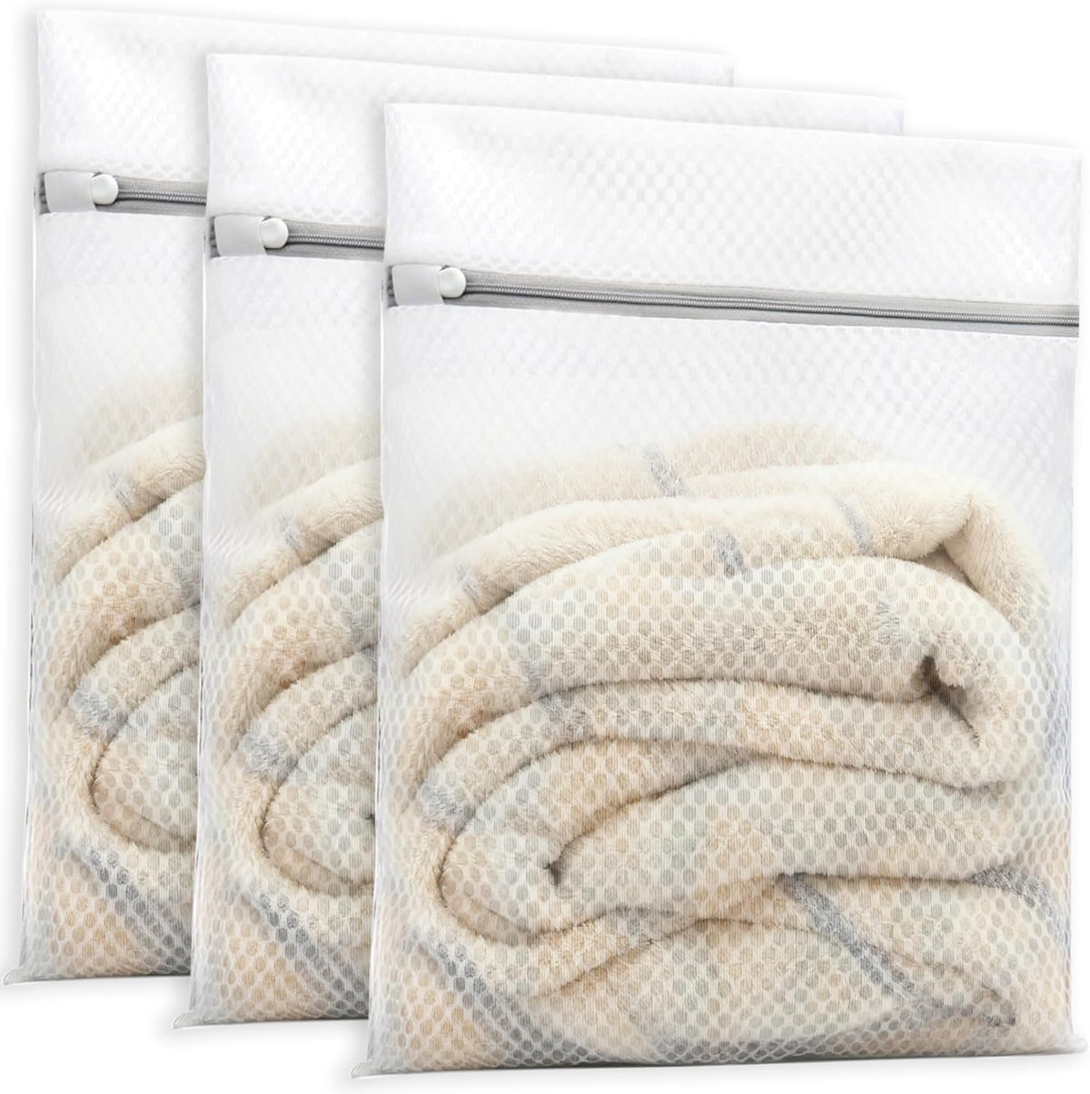 3 Large (16x19inch) Mesh Laundry Bags for Delicates, Durable Honeycomb Wash Bags with Premium Zippers - Laundry Essentials Mesh Bags for Lingerie, Bras, Socks, Sweater, Travel & Organizing