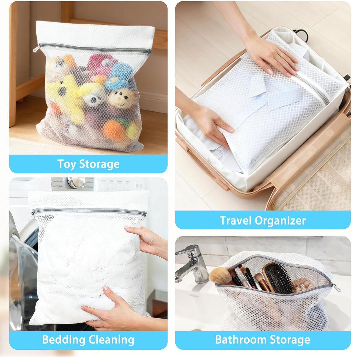 3 Large (16x19inch) Mesh Laundry Bags for Delicates, Durable Honeycomb Wash Bags with Premium Zippers - Laundry Essentials Mesh Bags for Lingerie, Bras, Socks, Sweater, Travel & Organizing