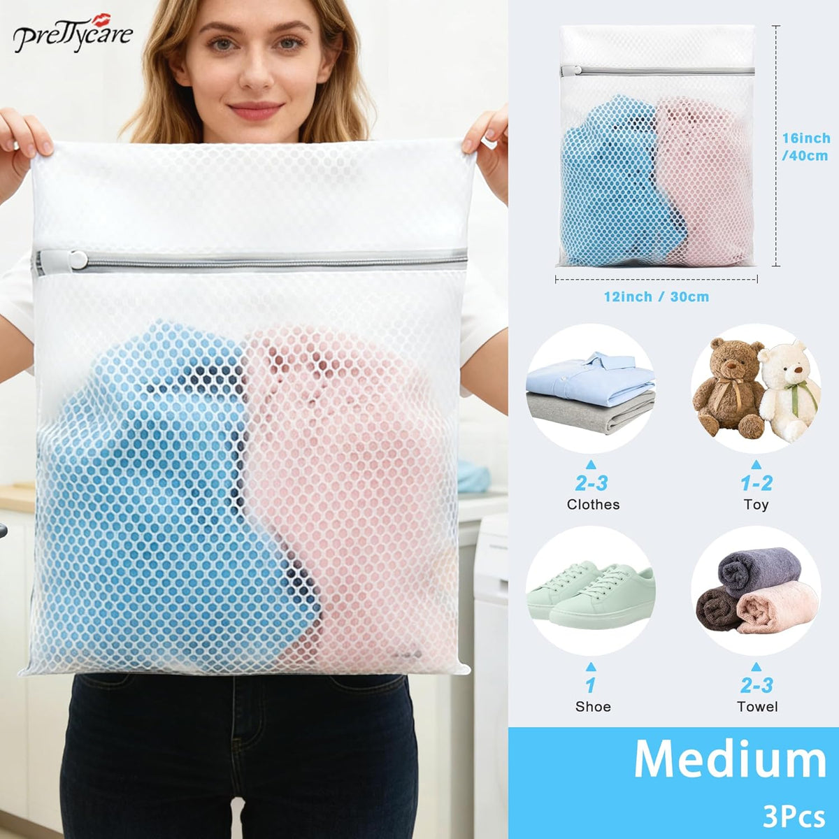 3 Large (16x19inch) Mesh Laundry Bags for Delicates, Durable Honeycomb Wash Bags with Premium Zippers - Laundry Essentials Mesh Bags for Lingerie, Bras, Socks, Sweater, Travel & Organizing