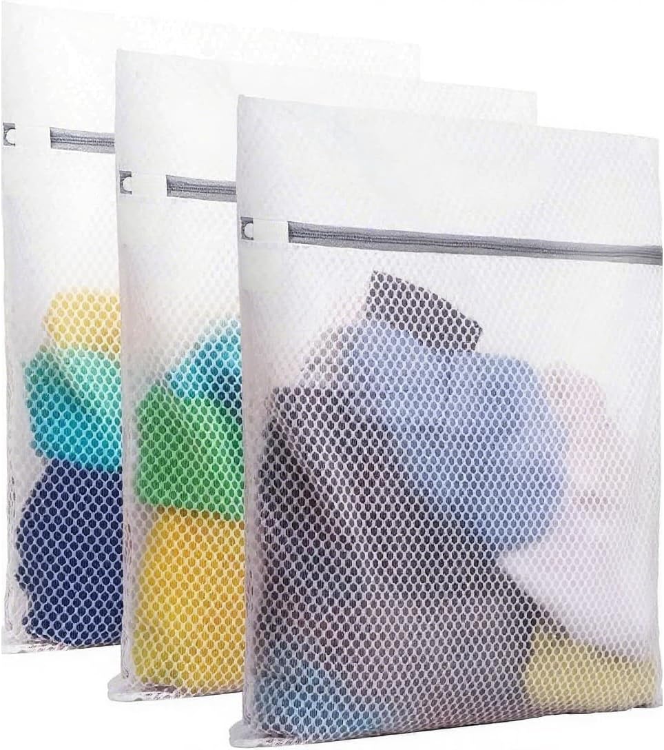 3 Large (16x19inch) Mesh Laundry Bags for Delicates, Durable Honeycomb Wash Bags with Premium Zippers - Laundry Essentials Mesh Bags for Lingerie, Bras, Socks, Sweater, Travel & Organizing