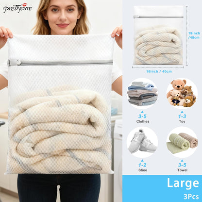 3 Large (16x19inch) Mesh Laundry Bags for Delicates, Durable Honeycomb Wash Bags with Premium Zippers - Laundry Essentials Mesh Bags for Lingerie, Bras, Socks, Sweater, Travel & Organizing