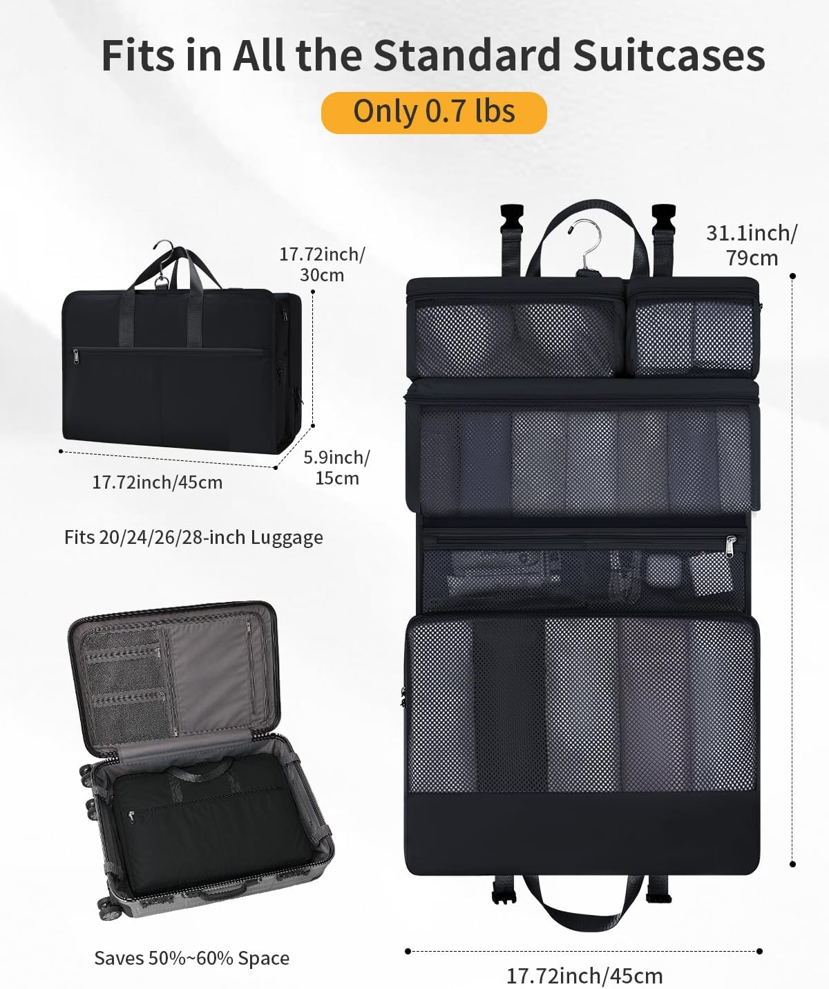 Hanging Travel Closet Portable Luggage Organizer Carry-on Packing Bag,Teal