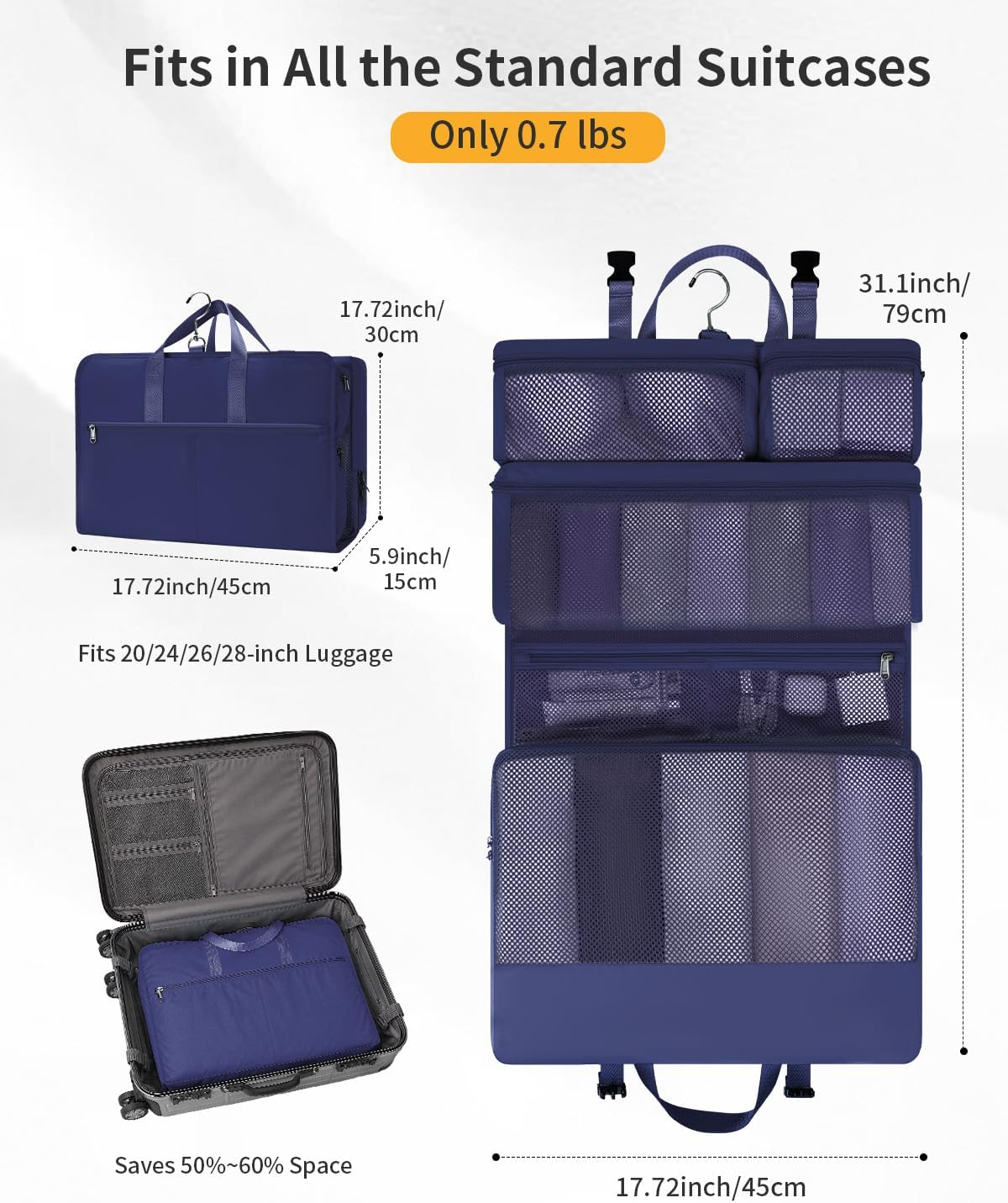 Hanging Travel Closet Portable Luggage Organizer Carry-on Packing Bag,Teal