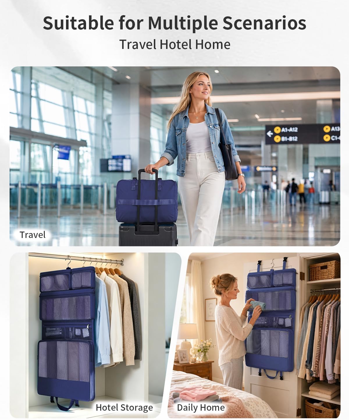 Hanging Travel Closet Portable Luggage Organizer Carry-on Packing Bag,Teal