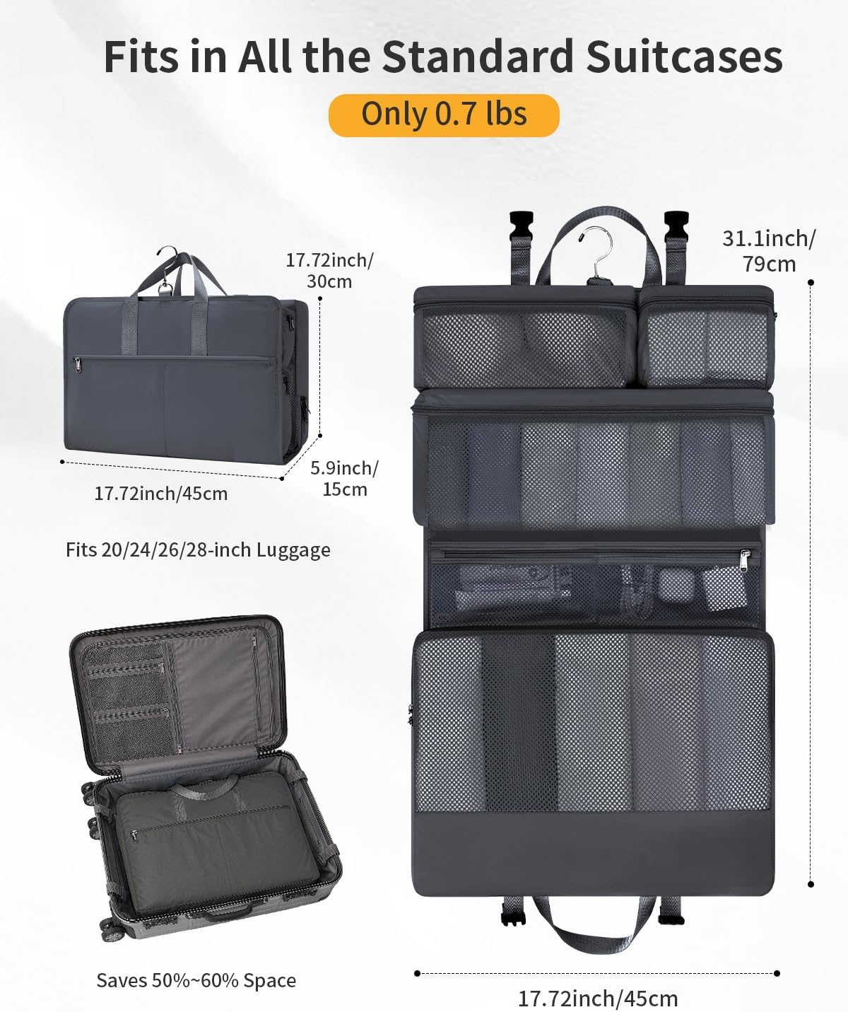 Hanging Travel Closet Portable Luggage Organizer Carry-on Packing Bag,Teal