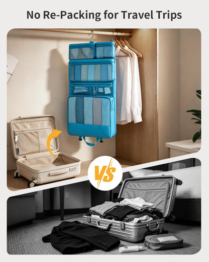 Hanging Travel Closet Portable Luggage Organizer Carry-on Packing Bag,Teal