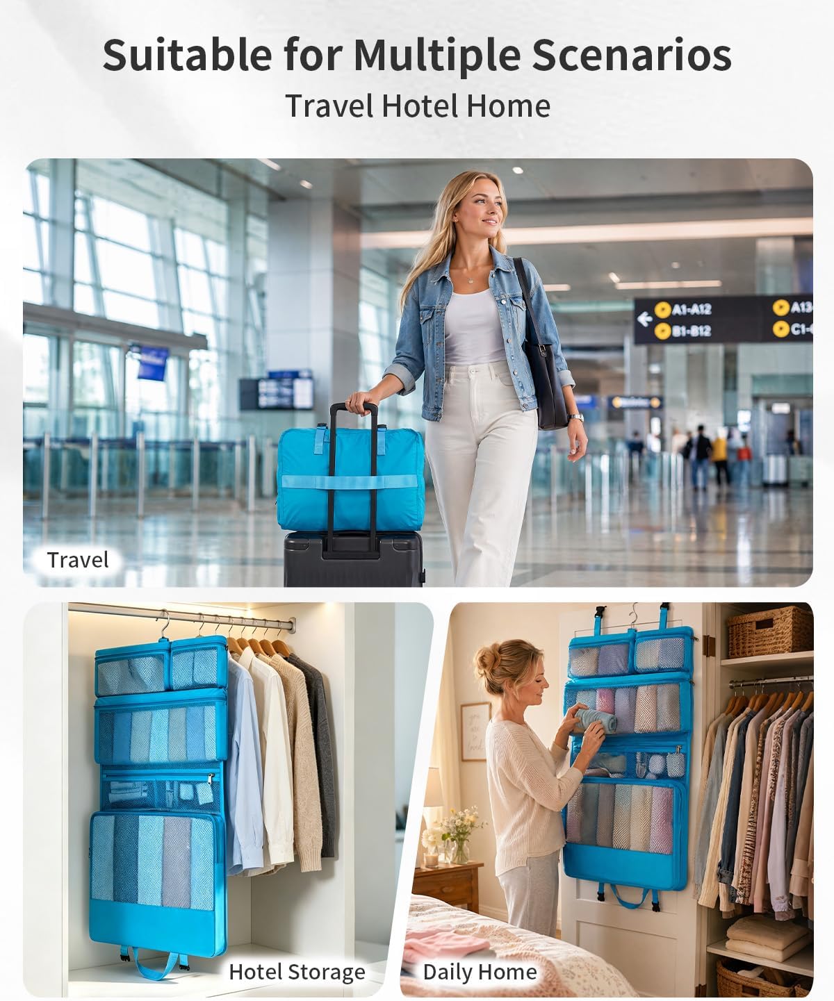 Hanging Travel Closet Portable Luggage Organizer Carry-on Packing Bag,Teal