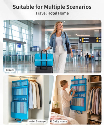 Hanging Travel Closet Portable Luggage Organizer Carry-on Packing Bag,Teal