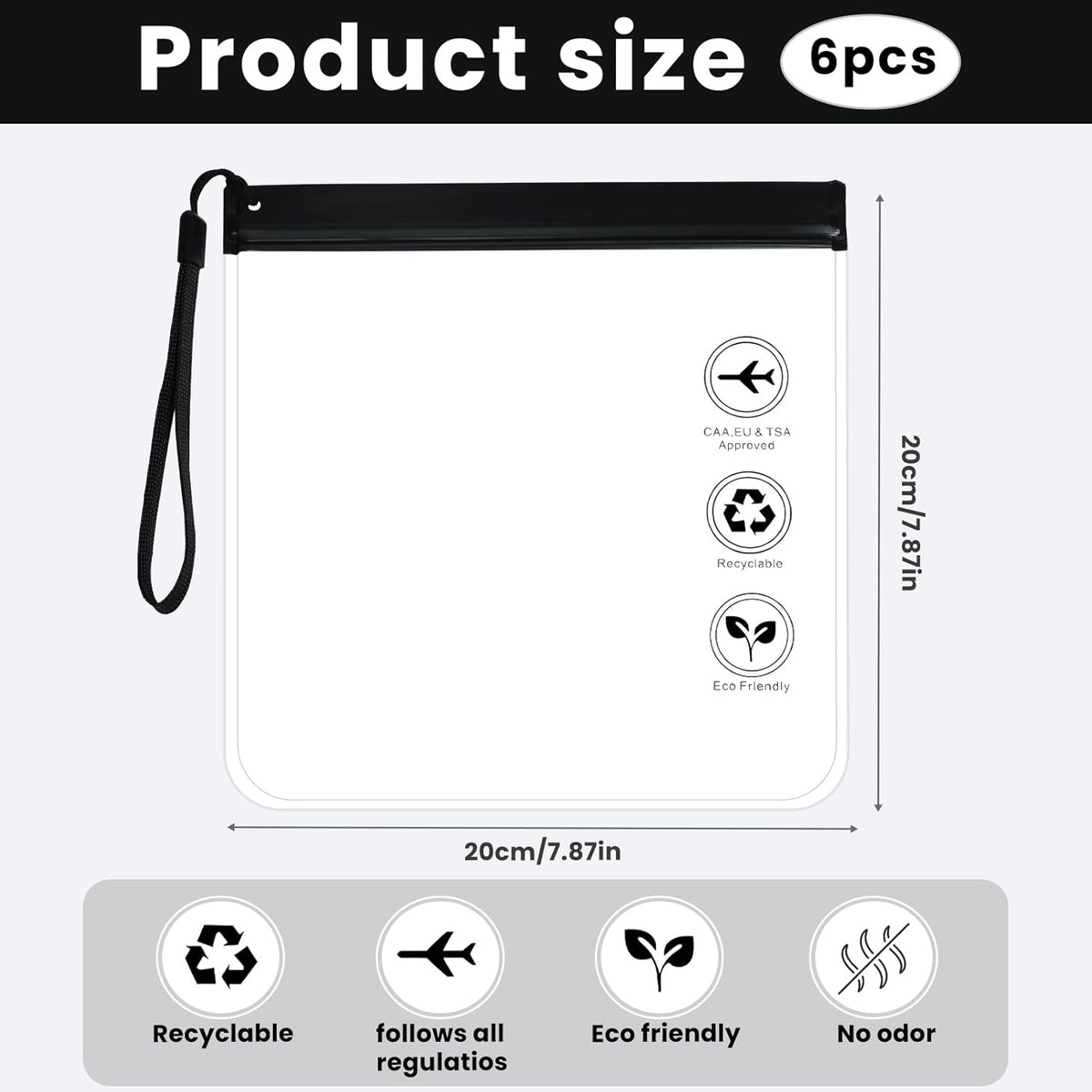 6 Pcs TSA Approved Clear Travel Toiletry Bag, Makeup Cosmetic Bag Organizer with Zipper Carry on Airline Airport Travel Accessories, PVC Makeup Bags
