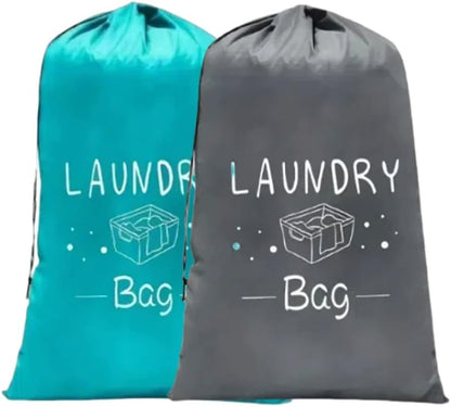 2 Pack XL Travel Laundry Bag, Dirty Clothes Organizer with Drawstring, Large Enough to Hold 4 Loads of Laundry， Easy Fit a Laundry Hamper or Basket，24" x 36" (Grey+Blue)
